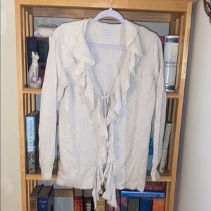 Van Heusen 100% Cotton Oatmeal Heather Ruffle Sweater M